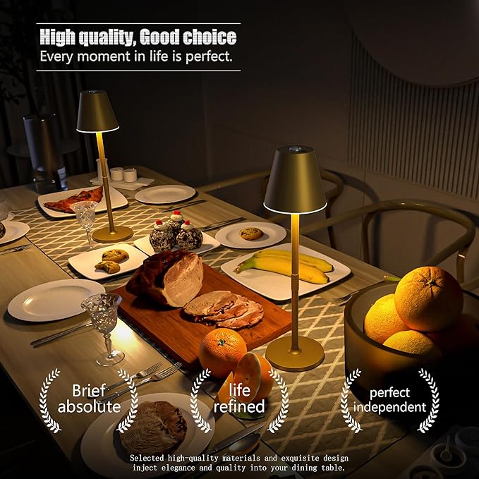 LED CordlessTable Lamp,4000mAh Rechargeable Battery Desk lamp,3 Level Brightness Portable Night Light, Minimalist Design, for Couple Dinner/Coffee Table/Restaurant/Bedroom(Bronze)