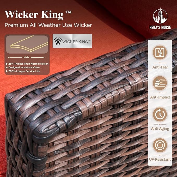 HERA'S HOUSE Red Outdoor Furniture Set with 35" High Back Swivel Chairs, Wicker Patio Conversation Sets with 5.5" Waterproof Cushions for Deck Lawn Yard