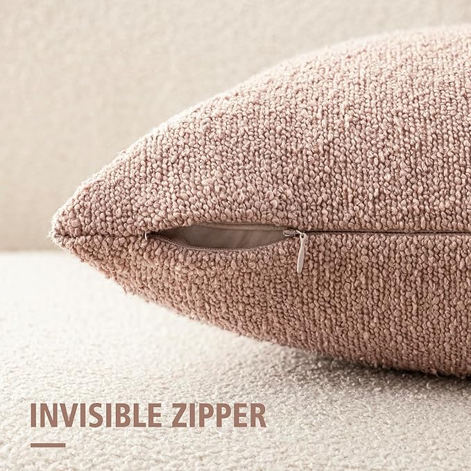 Foindtower Set of 2, Decorative Textured Boucle Throw Pillow Covers Accent Solid Pillow Cases Neutral Soft Cozy Couch Cushion Case for Chair Sofa Bedroom Living Room Home Decor 20 x 20 Inch Light Pink