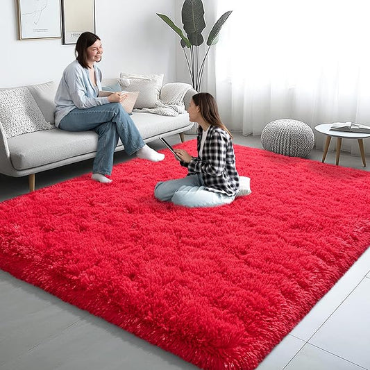 6x9 Area Rugs for Living Room, Red Fluffy Shaggy Rug Soft Carpets, Rugs for Bedroom Nursery Kids Room Dorm Home Decor Aesthetic