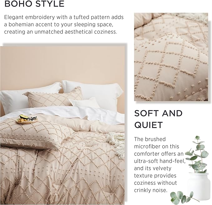 Bedsure California King Comforter Set - Warm Tan Comforter, Boho Tufted Shabby Chic Bedding for Kids, 3 Pieces Vintage Farmhouse Bed Set for All Seasons, Fluffy Soft Bedding with 2 Pillow Shams