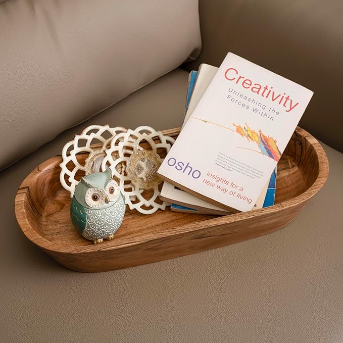 Wooden Dough Bowl – Handmade Decorative Bowls for Home Decor, Bathroom, Kitchen Counter & More - Acacia Wood Large Dough Bowl Fits Cosmetics, Keys & Other Knick Knacks – Great Boho Home Decorations