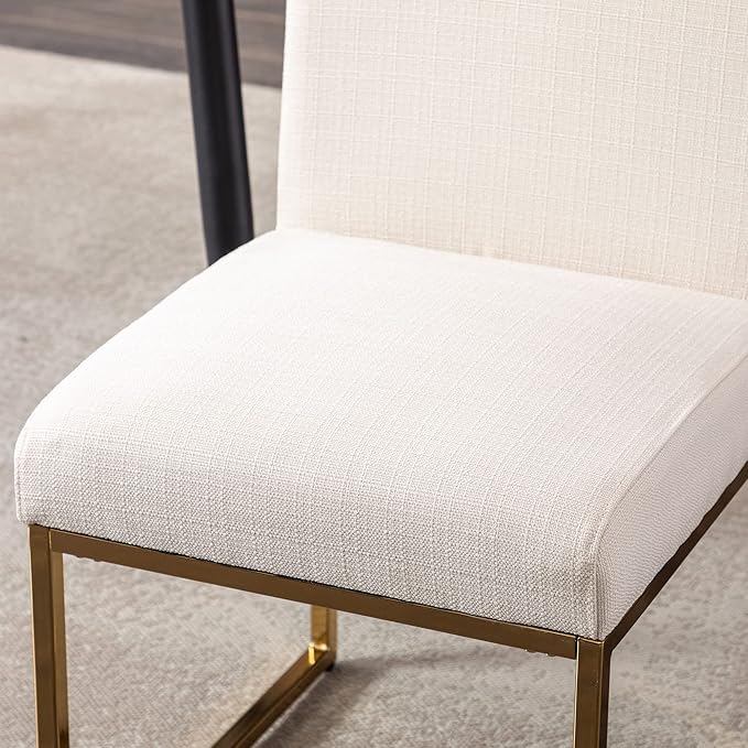 VESCASA Linen Upholstered Dining Chairs Set of 2, Mid Century Modern Padded Chair with Gold Metal Frame for Restaurant, Dining Room, Kitchen, Cream
