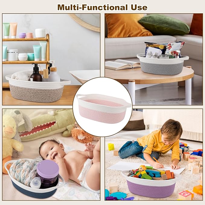 OIAHOMY Gift Basket Empty with Handle, 13.4"x 10"x 5.5" Small Woven Basket with Gift Bag, Ribbon and Wrap Tissue Paper, Dog Toy Storage for Organizing - White