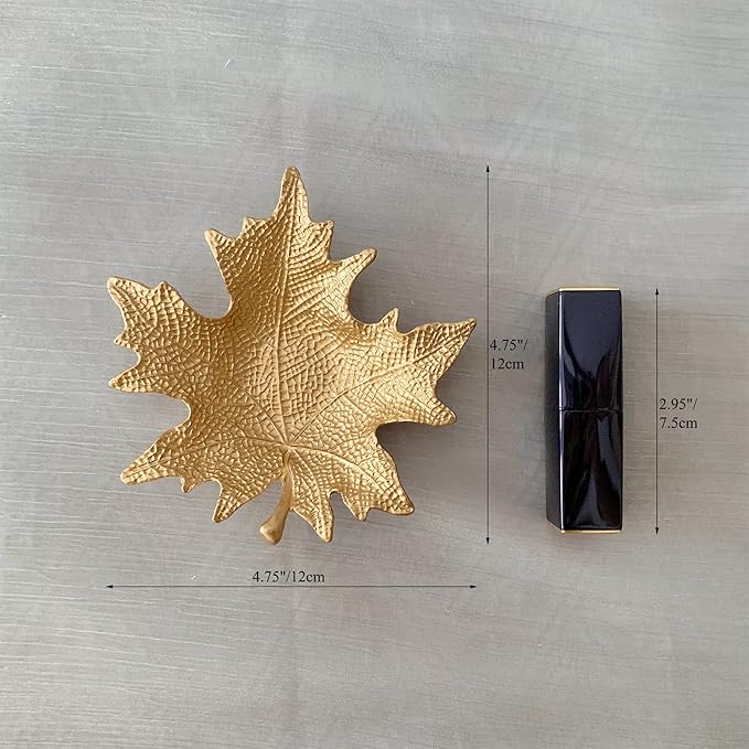 Metal Jewelry Dish, Small Leaf Shaped Ring Holder Jewelry Organizer, Trinket Dish Vanity Tray for Dresser Christmas Birthday Wedding Gifts