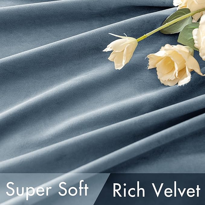 MIULEE Velvet Curtains 96 inches - Luxury Blackout Curtains for Bedroom Living Room Thermal Insulated Super Soft Window Drapes Rod Pocket & Back Tab, Stone Blue, W52 x L96 inches, 2 Panels