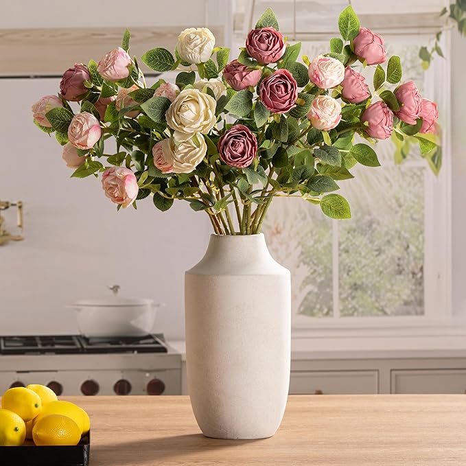 Mitt&Ditt Ceramic Flower Vase, 12.5 inch Tall Off-White Vase, Large Decorative Terracotta Vases, Farmhouse Rustic Pottery Vases for Home Decor, Living Room, Table