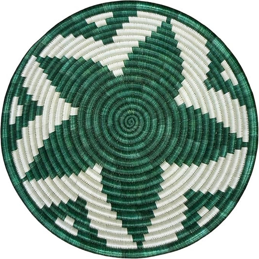 Handwoven African Basket Handmade sisal Fruit Bowl Wall Hanging decorative Baskets for Home Living Room Kitchen Centerpiece Zen Designs Arts and Crafts (Dark Green White, 8in diameter)