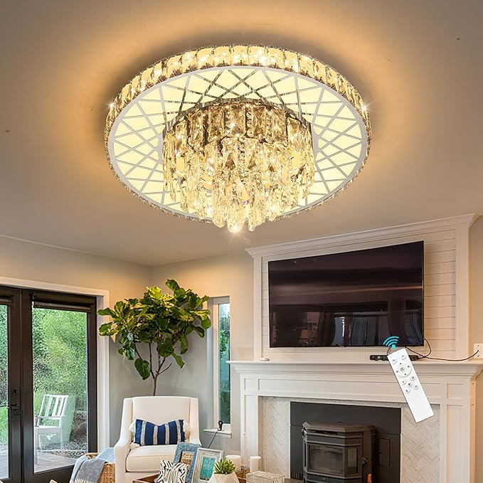 Modern Chandelier Crystal LED Ceiling Chandeliers Light for Bedroom Dining Room with 30W Dimmable Bulbs Silver Lights Fixture