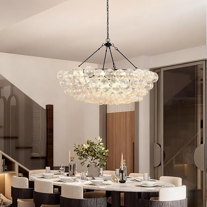 Dining Room Chandelier Modern Bubble Chandelier Lighting Cluster Globe Entryway Chandelier for Foyer, Living Room, Staircase, Dia 43 Inch