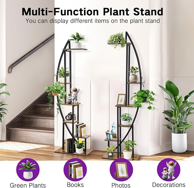 65" Tall Plant Stand Indoor with Grow Lights & Remote Control & Auto Timer, 6 Tier 2 Pack Half-Moon Metal Flower Rack with Full Spectrum Dimmable Light, Display Shelves for Living Room,Patio