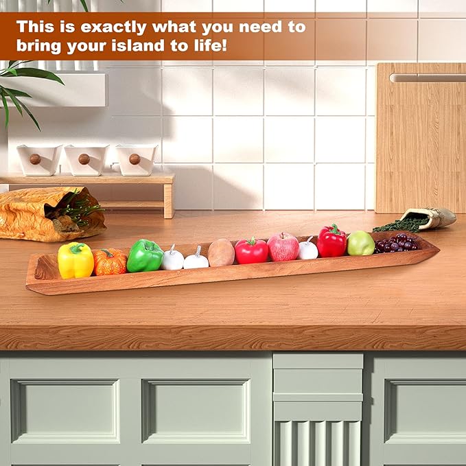 Uziass Wood Dough Bowl, 39.25in Hand Carved Rustic Wooden Dough Bowls Farmhouse Decorative Wood Dough Bowl Long Wooden Bowls for Dining Table Centerpiece Living Room Home Kitchen Counter Accent Decor