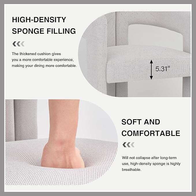 Modern Barrel Dining Chairs Set of 4, Upholstered Linen Dining Room Chair with Wooden Legs, Accent Chairs for Kitchen/Dining Room/Living Room, Grey