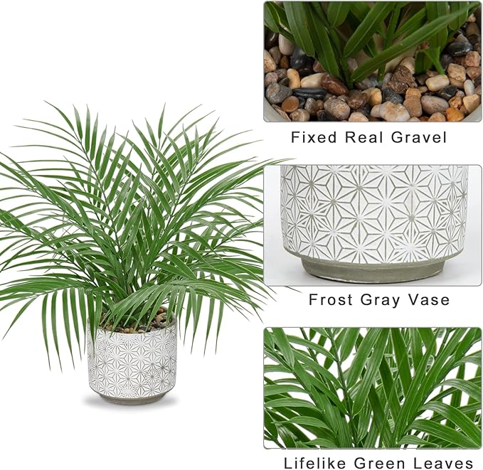 Hollyone Large Artificial Potted Plants Fake Palm Plants 16" Faux Tropical Palm Plant Tree in Ceramic Pots Bohemian for Home Room Office House Indoor Decoration