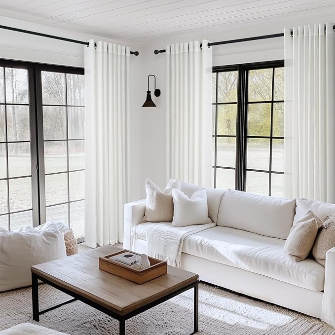 108 Inches Long Linen Sheer Curtains 2 Panels Set for Living Room Bedroom Off White Cotton Linen Blend Pleat Semi Sheer Drapes Ceiling Floor Extra Long Window Curtains 9 Ft