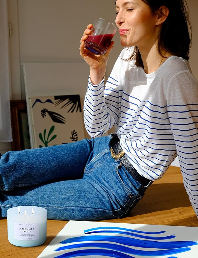 T&H Aromatherapy Soy Candles for Women & Men, Coconut Orange Blossom & Grapefruit Vanilla 3 Wick Scented Candles, 2 x 15.8 Oz