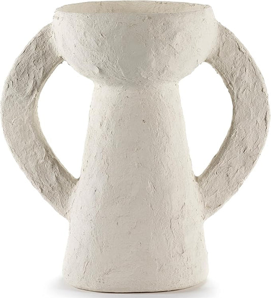 Decorative Vase with Handles | Earth interior accessories by Marie Michielssen | White Paper Mache Home Decor Living Room on Coffee Table | Kitchen Decorations | Entryway Table Decor Shelf Pot L