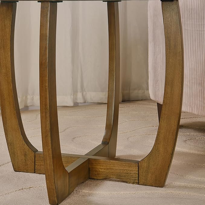 Large Round End Side Table with Cross Wood Leg, Mid Century Sofa Side Tables with soild wood, Walnut Side end Table, Telephone Tabless for Living Room, 23.6" D,Easy Assembly, Rustic Brown CJZ3223