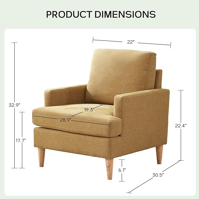 VKNOW Mid-Century Accent Chairs Set of 2, Modern Upholstered Chenille Armchair for Living Room,Comfy Reading Accent Chairs with Wood Legs for Bedroom, Yellow Polyester