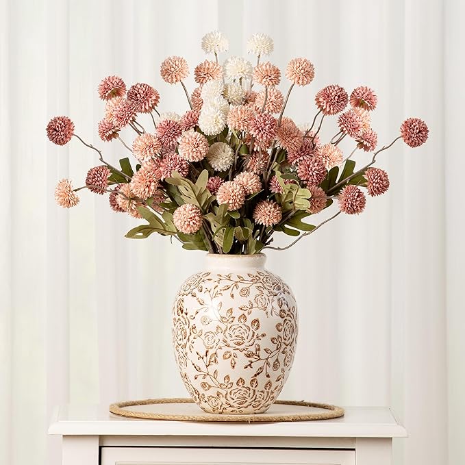 Ceramic Vintage Vase, Flower Decorative Vase Chinoiserie Decor Rustic Farmhouse Retro Floral Vases for Table Bookshelf Mantel Kitchen Living Room Office - 7.8inch