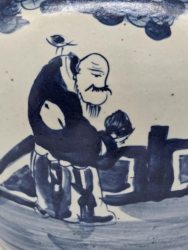 Festcool Antique Style Blue and White Porcelain Scholars Figure Ceramic Covered Jar Vase, China Ming Style, Jingdezhen (J1)