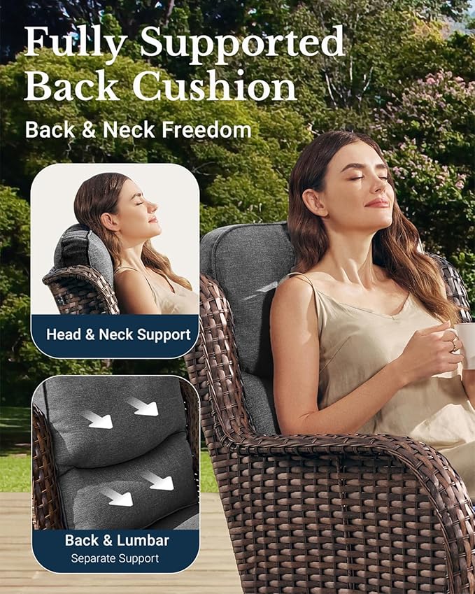 HILLGA Luxury Patio Furniture Set with 6-Inch Thick Cushions, High Back Outdoor Swivel Rocker Chairs and Patio Couch, 13-Piece All Weather Conversation Set for Porch Deck Pool Yard, Dark Grey (V3)