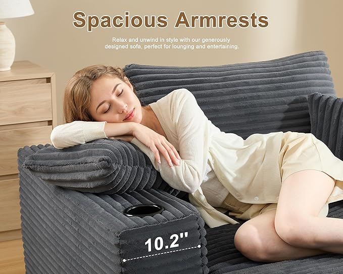62" Chaise Lounge Chair Indoor Comfy Oversized Sleeper Chair Bed for Living Room Corduroy Deep Seat Lounge Sofa Convertible Boneless Sofa Bed, No Assembly Required