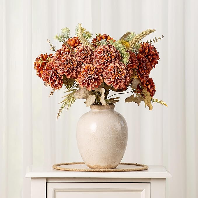 Ceramic Rustic Vase, White Vintage Flower Decorative Vase Chinoiserie Decor Rustic Farmhouse Retro Floral Vases for Table Bookshelf Mantel Kitchen Living Room Office - 7.8inch