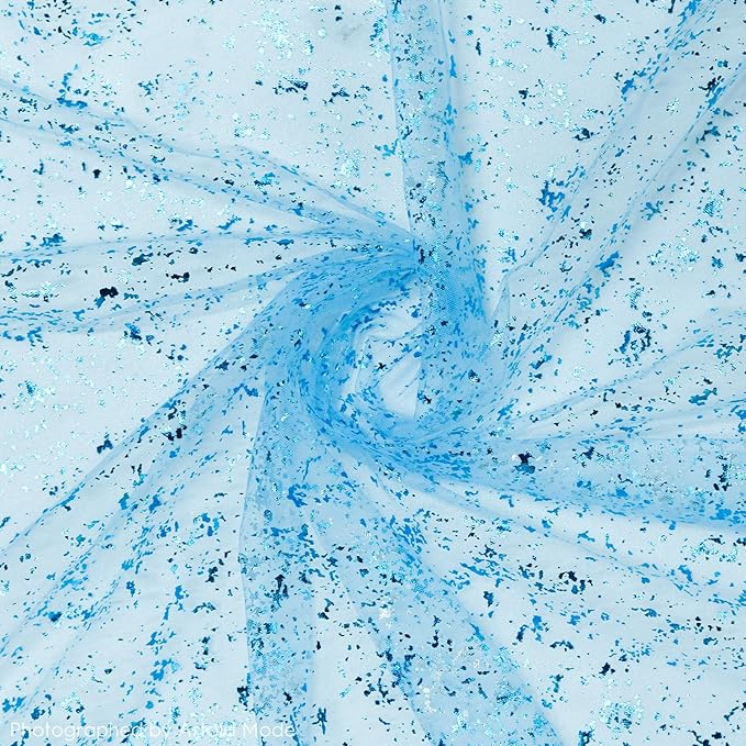 Artoid Mode 6PCS Light Blue Gauze Table Runner 120 Inch 10FT, Glitter Metallic Foil Sheer Dining Wedding Anniversary Holiday Table Decor for Home Party