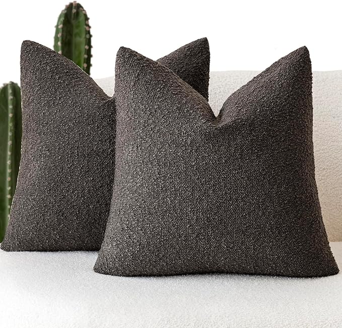 Foindtower Set of 2, Decorative Textured Boucle Throw Pillow Covers Accent Solid Pillow Cases Neutral Soft Cozy Couch Cushion Case for Chair Sofa Bedroom Living Room Home Decor 26 x 26 Inch Dark Brown