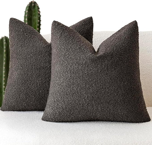 Foindtower Set of 2, Decorative Textured Boucle Throw Pillow Covers Accent Solid Pillow Cases Neutral Soft Cozy Couch Cushion Case for Chair Sofa Bedroom Living Room Home Decor 26 x 26 Inch Dark Brown
