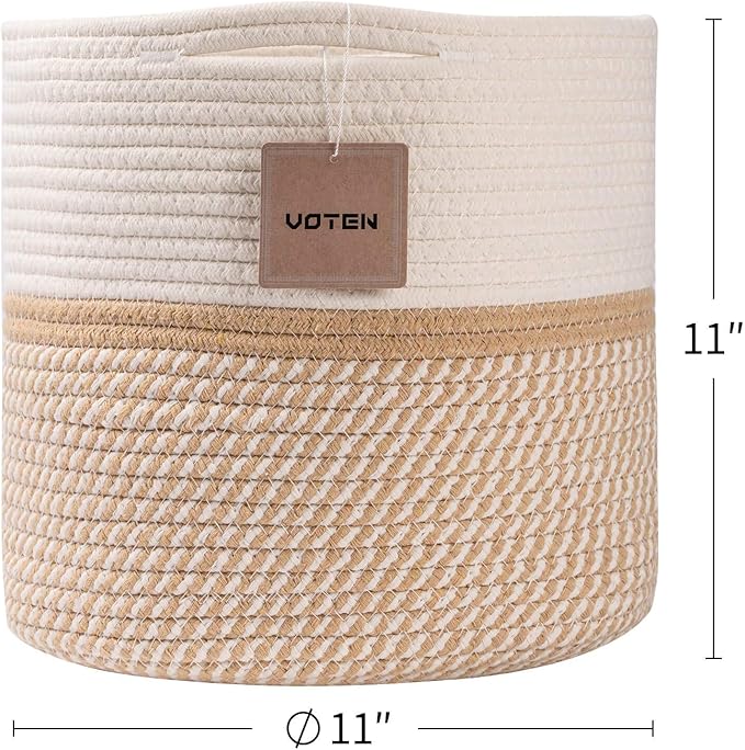 voten Cube Storage Baksets Bins 11x11’’ Fit 12x12’’ Organizer Bookcases Shelving,Stylish&Durable Woven Cotton Basket Containers for Organizing 3-Pack Off White/Mixed Camel