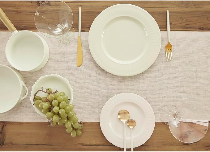 Solino Home Linen Table Runner 60 Inches - 100% Pure Linen Light Natural Table Runner 14 x 60 Inch Ideal for Dresser and Coffee Tables - Fall, Autumn, Thanksgiving, Holiday - Athena