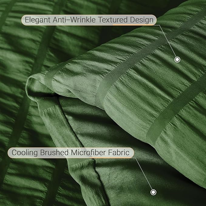 MUXHOMO 7 Pieces Full Comforter Set, Seersucker Bed in a Bag Full Size, All Season Luxury Bedding Set with Comforter, Flat Sheet, Fitted Sheet, Pillowcases & Shams, Dark Green