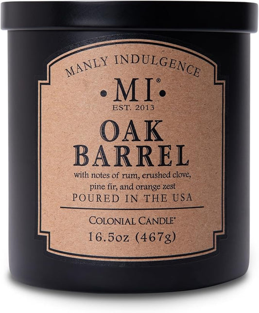 Manly Indulgence Oak Barrel Scented Candles for Men, 16.5 oz Single Wick, Premium Soy Blend Wax, 60H Burn, Candles for Home Scented – Made in The USA