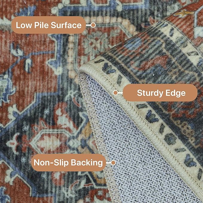 GENIMO 2x8 Runner Rugs for Hallway, Machine Washable Non Slip Vintage Rugs, Low Pile Lightweight Soft Print Rug for enrtyway, Corridor, Home Office, Kitchen, Bordeaux