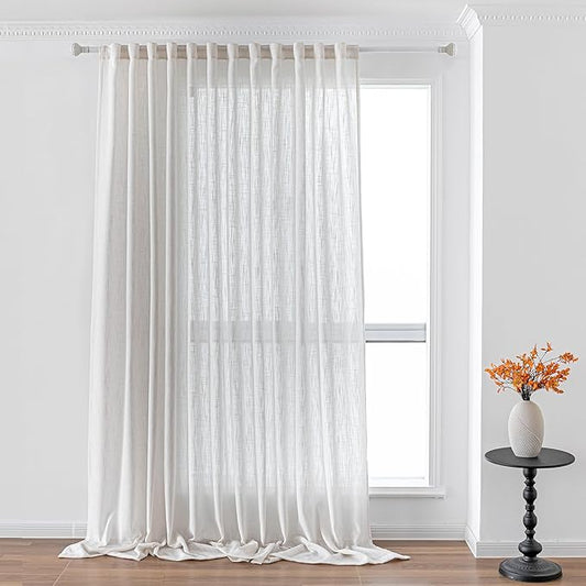 MYSKY HOME Extra Long Curtains for Living Room, Soft Cotton Fabric Boho Window Curtain Drapes for Sliding Glass Door Light Filtering Semi Sheer Backdrop Panels, 100 x 108 Inches, Natural, 1 Pieces