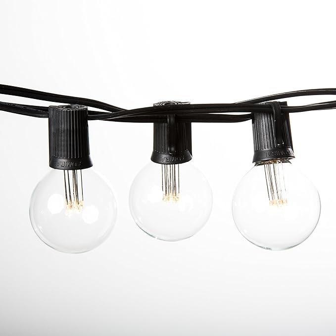 Hometown Evolution, Inc. 100 Foot G50 LED String Lights (LED G50 2 Inch 0.6 Watt Bulbs - Black Wire) for Patio, Bistro, Deck, Pergola, Party and Wedding Lighting