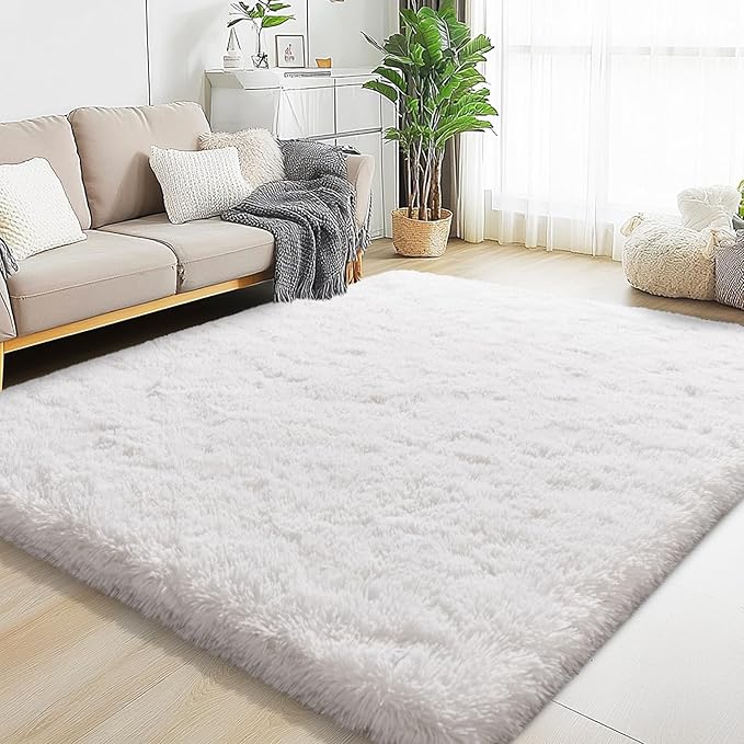 5x7 Area Rugs for Living Room, White Fluffy Shaggy Rug Soft Carpets, Rugs for Bedroom Nursery Kids Room Dorm Home Decor Aesthetic