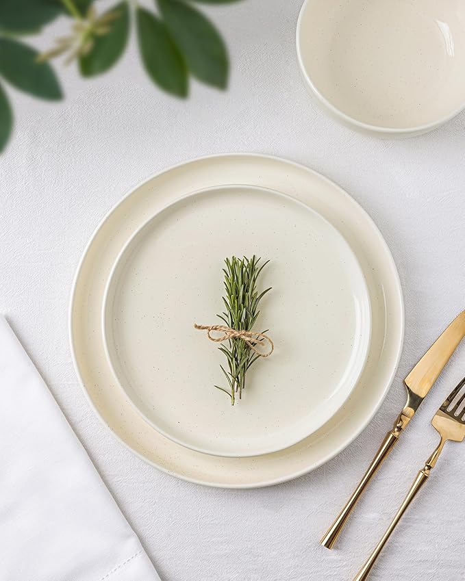 TheTerra Ceramic Dinnerware Sets for 4, 12 Pieces Porcelain Lightweight Plates and Bowls Sets, Scratch Resistant Dish Set, Oven & Microwave & Dishwasher Safe, Beige Speckled