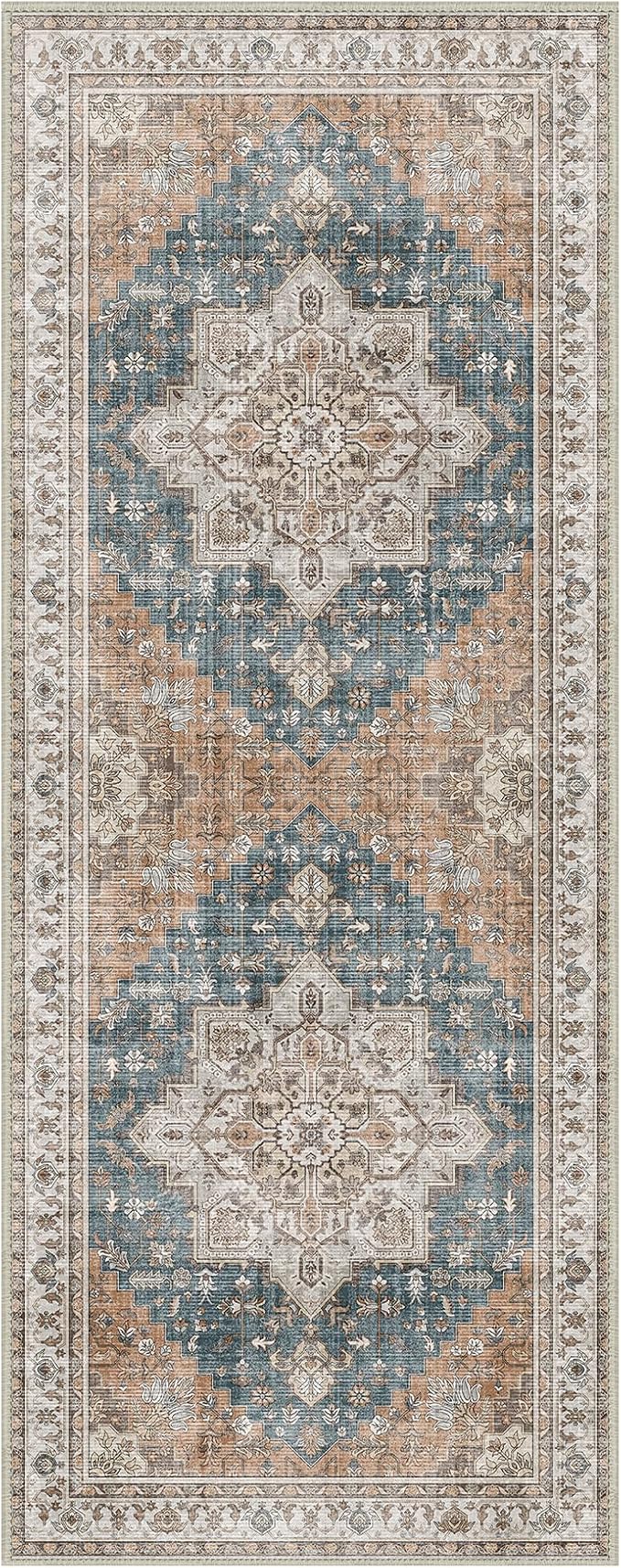 GENIMO 2x5 Runner Rugs for Hallway, Machine Washable Non Slip Vintage Rugs, Low Pile Lightweight Soft Print Rug for enrtyway, Corridor, Home Office, Kitchen, Blue Brown