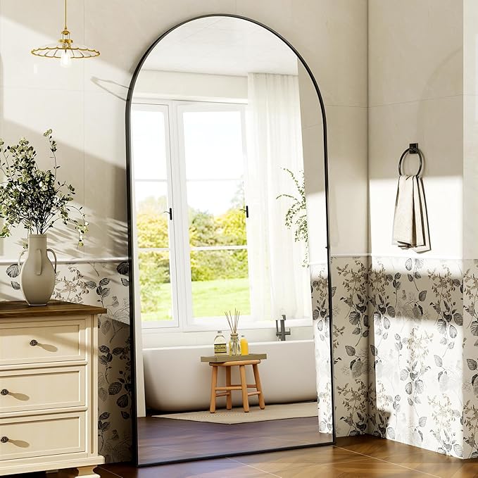 HARRITPURE 71"x30" Arched Full Length Mirror Free Standing Leaning Hanging Mounted Mirrors Aluminum Frame Modern Simple Home Decor for Living Room Bedroom Cloakroom, Black