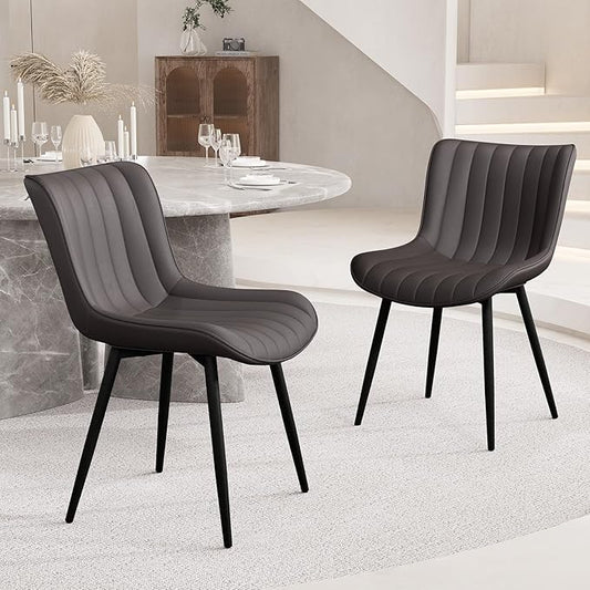 YOUNUOKE Dining Chairs Set of 2 Upholstered Mid Century Modern Kitchen Chair Comfortable Armless Faux Leather Accent Chair with Back for Guest Waiting Reception Living Room, Dark Brown