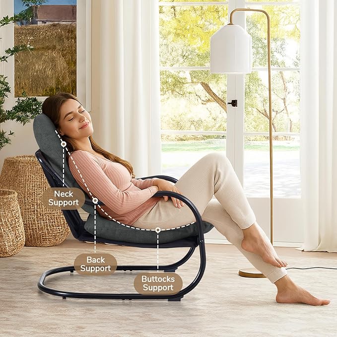 Peace nest Comfy Accent Chair Modern Living Room Bedroom Armchair with Mental Frame Comfortable Shredded Foam Cushion for Balcony Lounge Reading Meeting Room Dark Grey