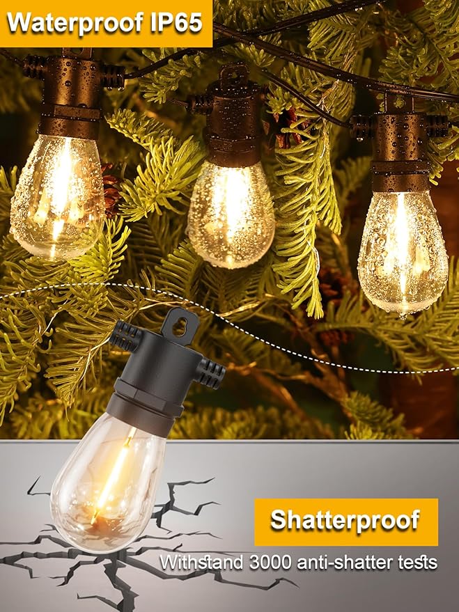 Svater Outdoor String 100 FT, Patio for Outside with Shatterproof S14 Bulbs, Waterproof LED Hanging Lights for Cafe Backyard Bistro Party, Warm White
