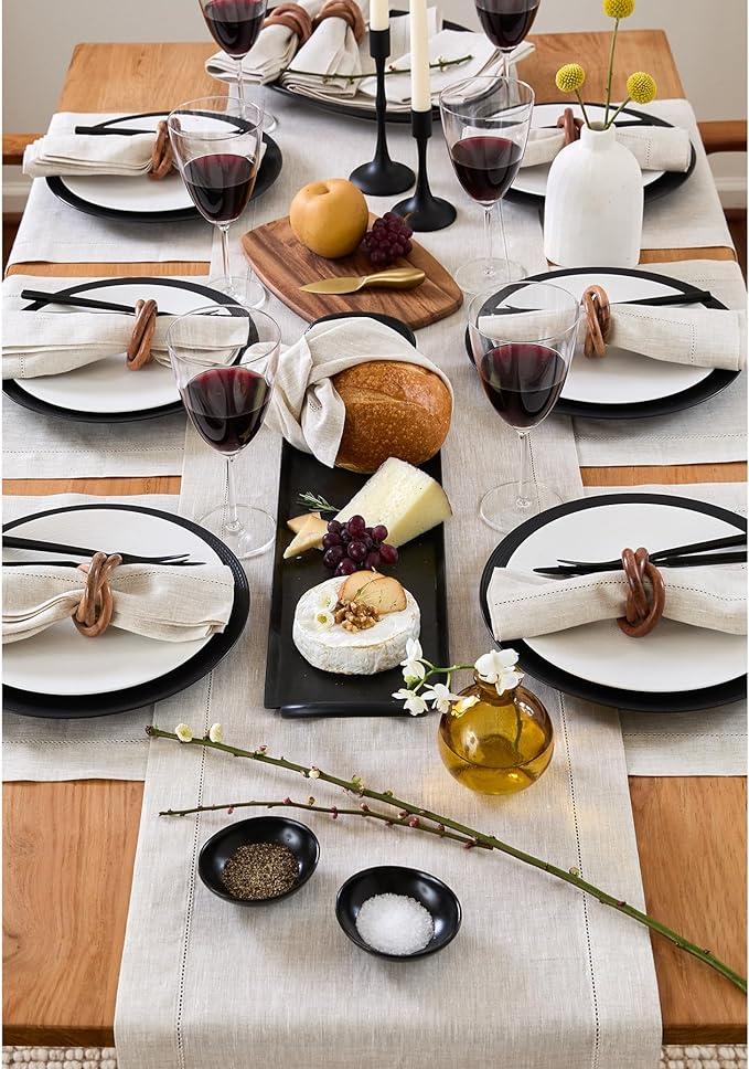 Solino Home Linen Light Natural Table Runner 132 Inches Long - 100% Pure Linen Extra Long Table Runner 14 x 132 Inch for Fall, Autumn, Thanksgiving - Classic Hemstitch