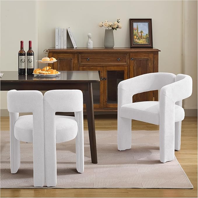 Modern Barrel Dining Chairs, Upholstered Linen Dining Room Chair with Wooden Legs, Accent Chairs for Kitchen/Dining Room/Living Room, Grey