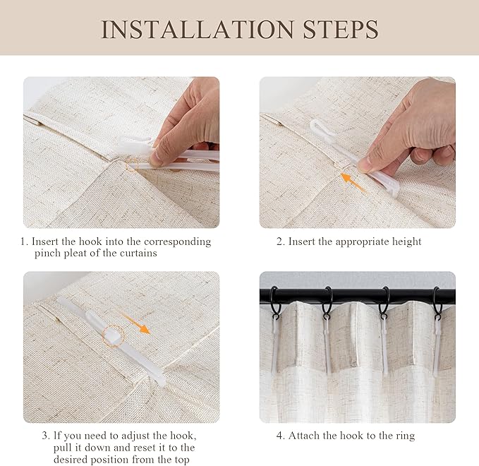 MYSKY HOME Linen Curtains 108 Inch Long Country Curtains for Sliding Glass Door, Semi Sheer Curtain Panels Extra Long Floor Length Drapes Linen Texture Soft Touch Pinch Pleated, 40" Wide, Linen 2 PCS