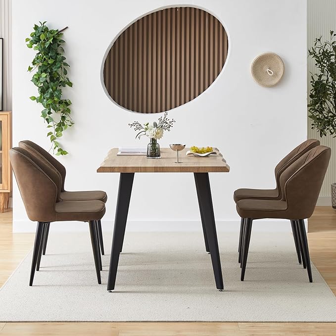 CLIPOP Faux Leather Dining Chairs Set of 2, Mid Century Modern Kitchen Chair, Upholstered Seat Leisure Side Chair with Backrests, Metal Legs for Living Room, Lounge, Guest Room, Brown