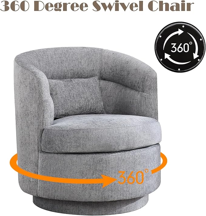 CANMOV Swivel Barrel Chair Set of 2,Modern Round Accent Arm Chairs, Swivel Accent Chair with Pillow, Upholstered Comfy 360 Degree Swivel Single Circle Club Sofa Chair for Living Room Bedroom,Dark Grey